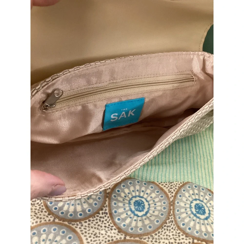 The Sak Woven Baguette Shoulder Bag Beige Champagne Braided Strap Y2K Style